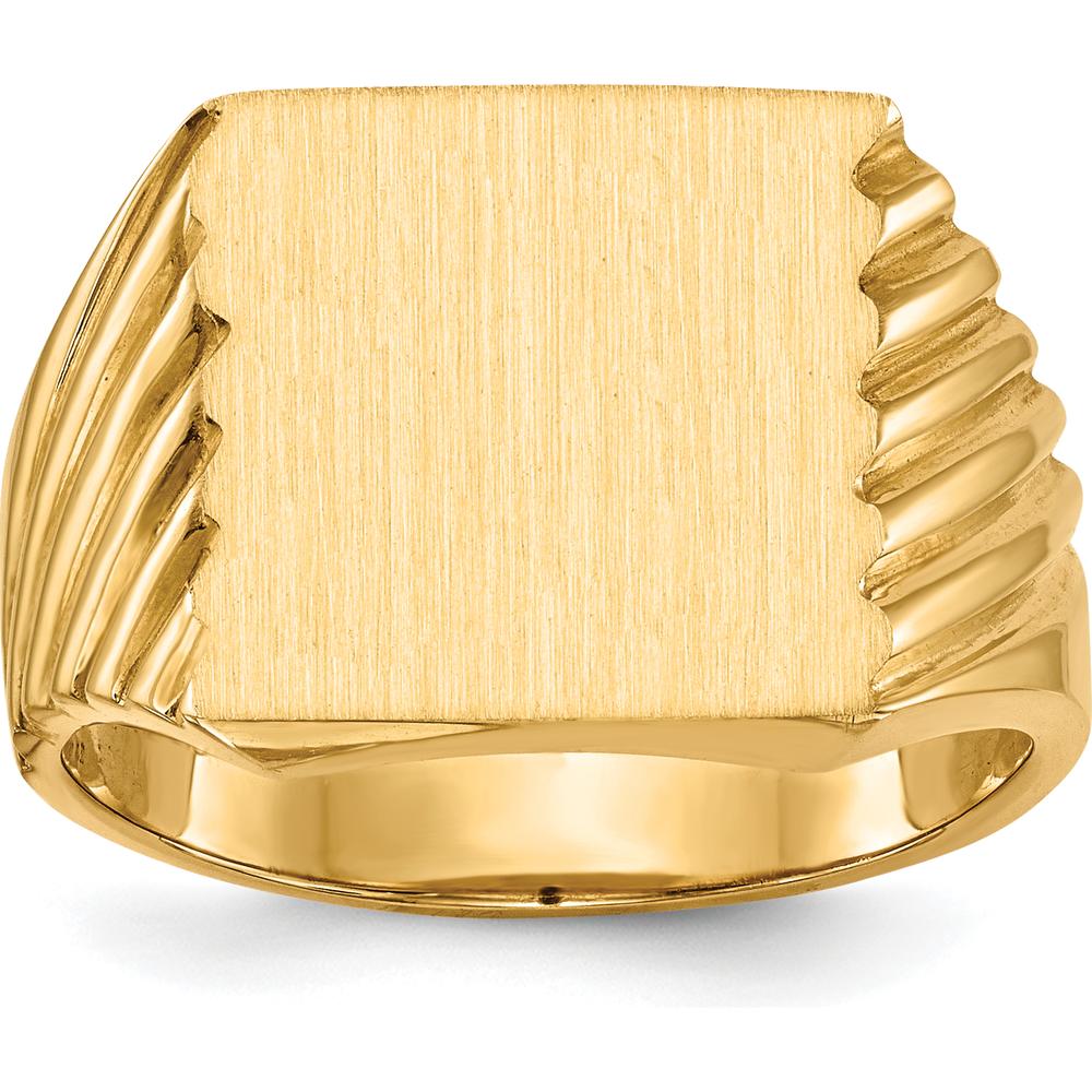 14K Yellow Gold 13x13mm Signet Ring with Satin Finish - Engravable and Polished by 0