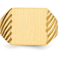 14K Yellow Gold 13x13mm Signet Ring with Satin Finish - Engravable and Polished by 0