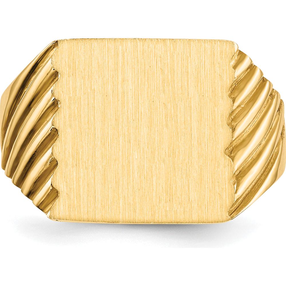 14K Yellow Gold 13x13mm Signet Ring with Satin Finish - Engravable and Polished by 0