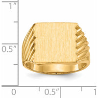 14K Yellow Gold 13x13mm Signet Ring with Satin Finish - Engravable and Polished by 0