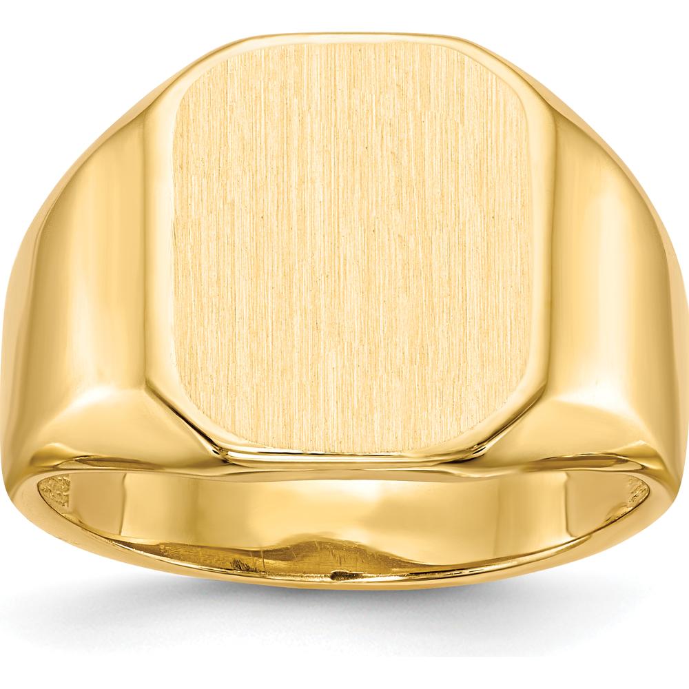 14K Yellow Gold 13x15.5mm Open Back Signet Ring with Brushed and Polished Finish by 0