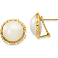 14K Yellow Gold 14-15mm White Freshwater Cultured Mabe Pearl Button Earrings - 2.00 Carat Total Pearl Weight by Monteluci Fine Jewelry