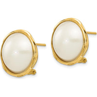 14K Yellow Gold 14-15mm White Freshwater Cultured Mabe Pearl Button Earrings - 2.00 Carat Total Pearl Weight by Monteluci Fine Jewelry