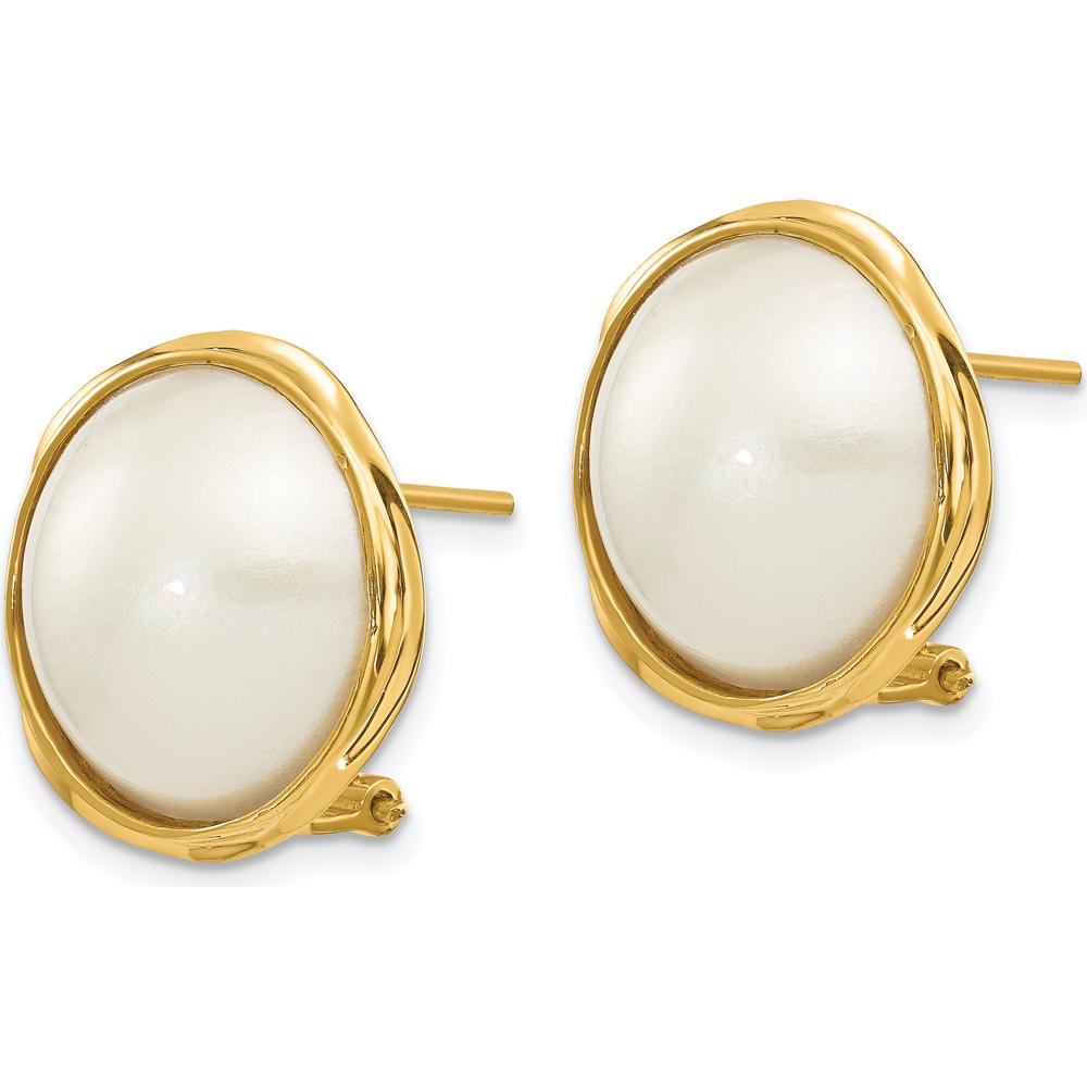 14K Yellow Gold 14-15mm White Freshwater Cultured Mabe Pearl Button Earrings - 2.00 Carat Total Pearl Weight by Monteluci Fine Jewelry