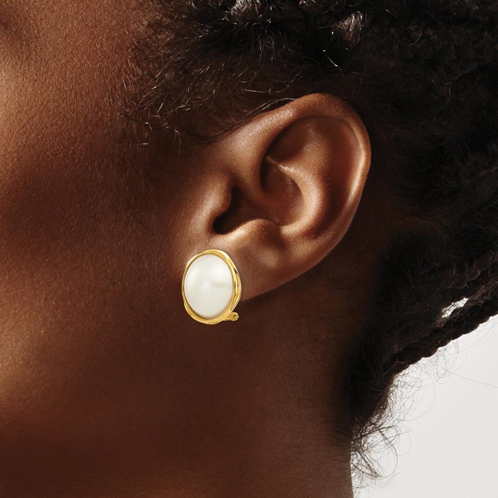 14K Yellow Gold 14-15mm White Freshwater Cultured Mabe Pearl Button Earrings - 2.00 Carat Total Pearl Weight by Monteluci Fine Jewelry