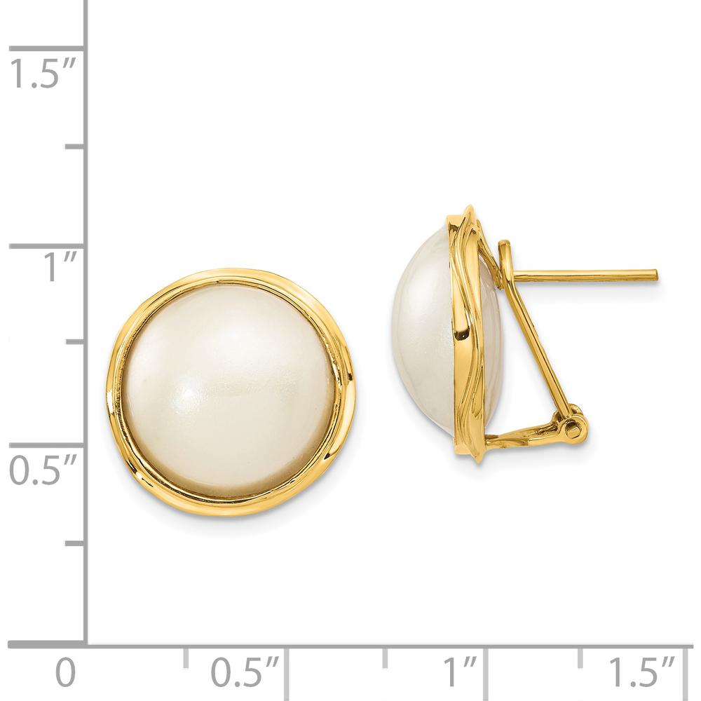 14K Yellow Gold 14-15mm White Freshwater Cultured Mabe Pearl Button Earrings - 2.00 Carat Total Pearl Weight by Monteluci Fine Jewelry