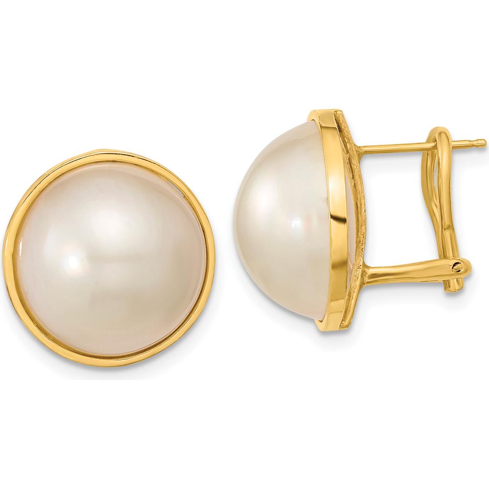 14K Yellow Gold 14-15mm White Mabe Saltwater Cultured Pearl Omega Back Earrings by Monteluci Fine Jewelry