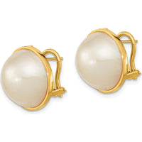 14K Yellow Gold 14-15mm White Mabe Saltwater Cultured Pearl Omega Back Earrings by Monteluci Fine Jewelry