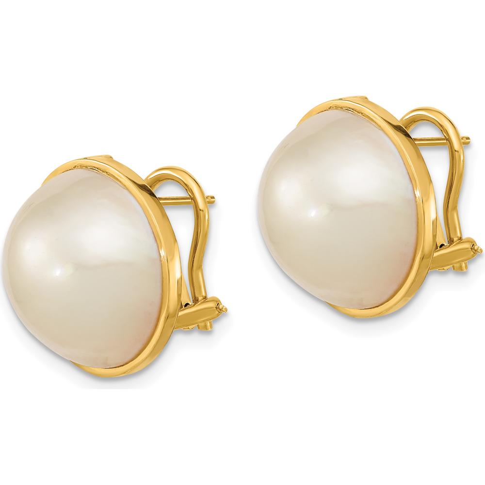 14K Yellow Gold 14-15mm White Mabe Saltwater Cultured Pearl Omega Back Earrings by Monteluci Fine Jewelry