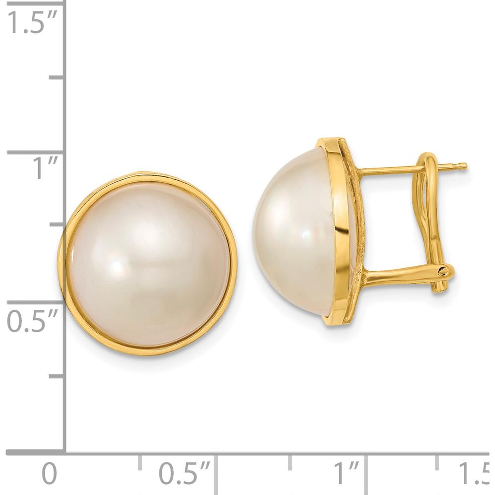 14K Yellow Gold 14-15mm White Mabe Saltwater Cultured Pearl Omega Back Earrings by Monteluci Fine Jewelry