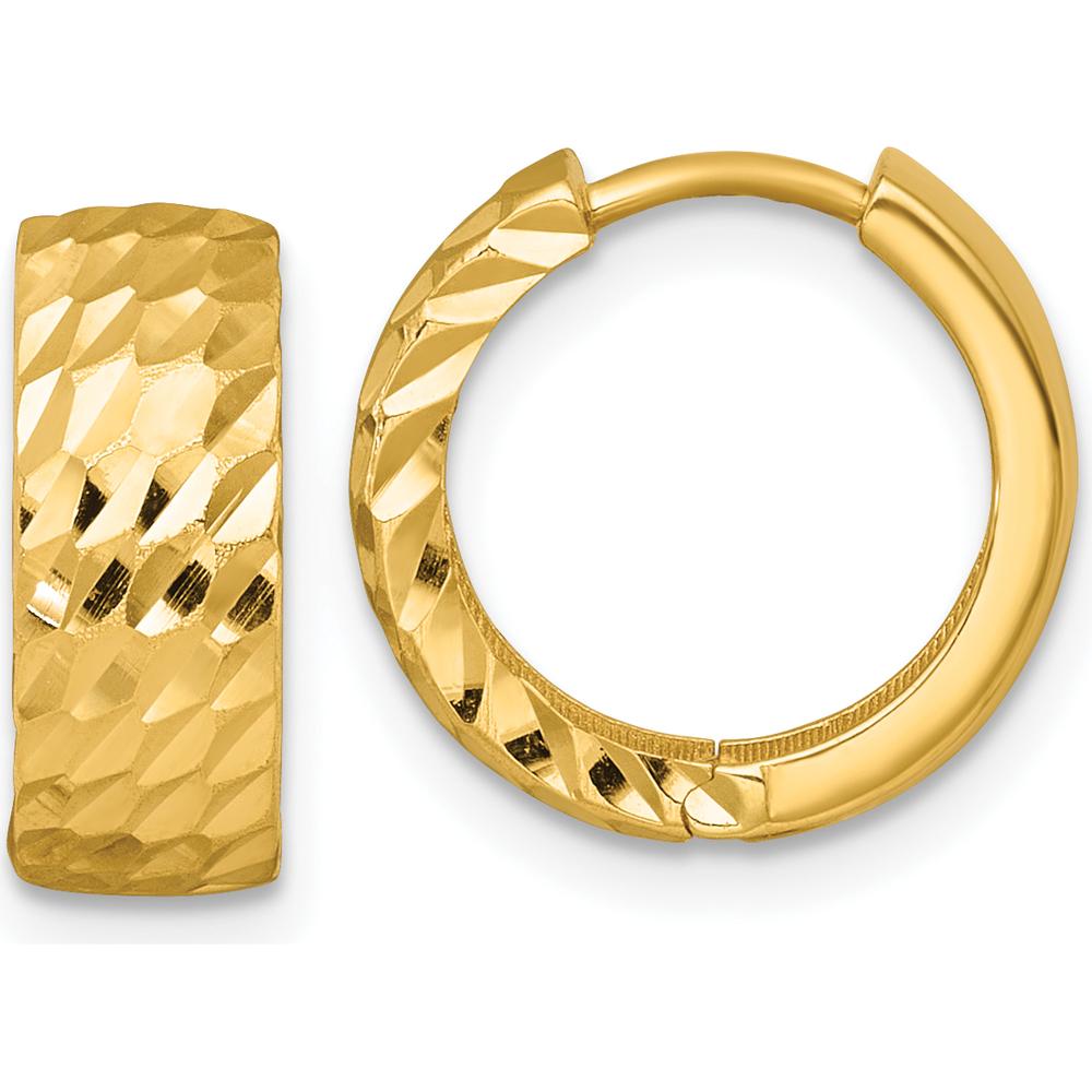 14K Yellow Gold 14.5mm Diamond-Cut Hinged Hoop Earrings by 0