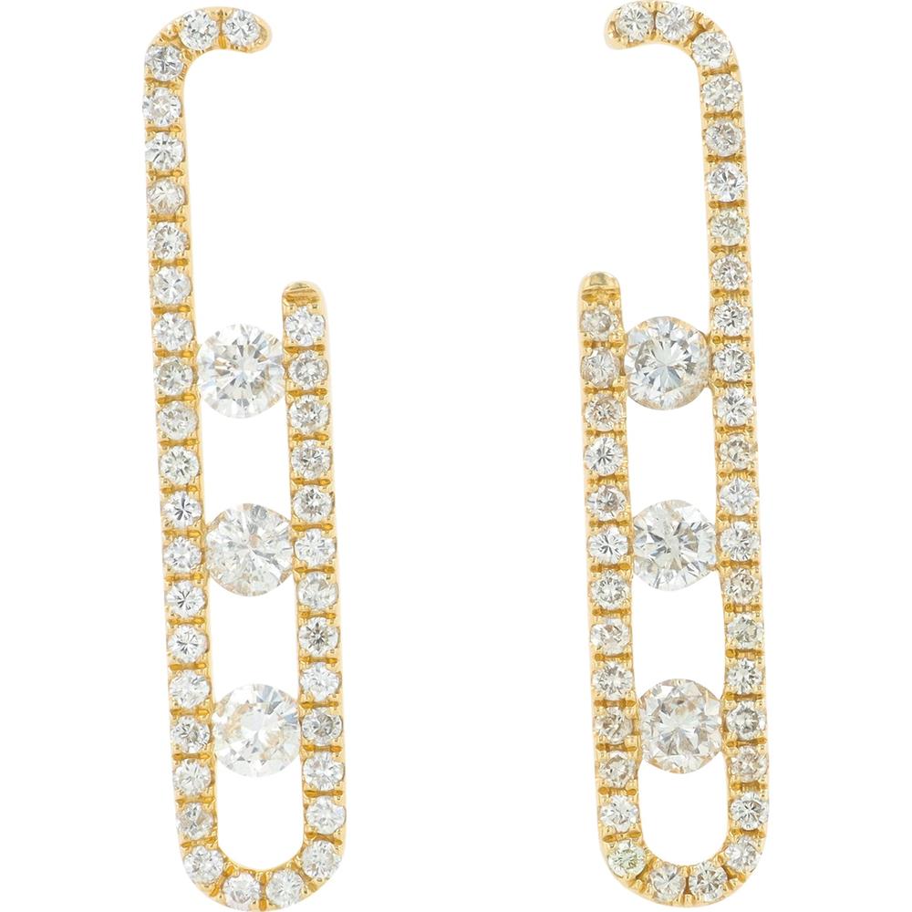 14K Yellow Gold 14 Diamond Drop Earrings with Round Pavé and 1.00 Carat Total Diamond Weight