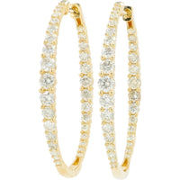 14K Yellow Gold 14K 2 Carat Round Diamond Inside - Out Hoops - 2.00 Carat Total Diamond Weight