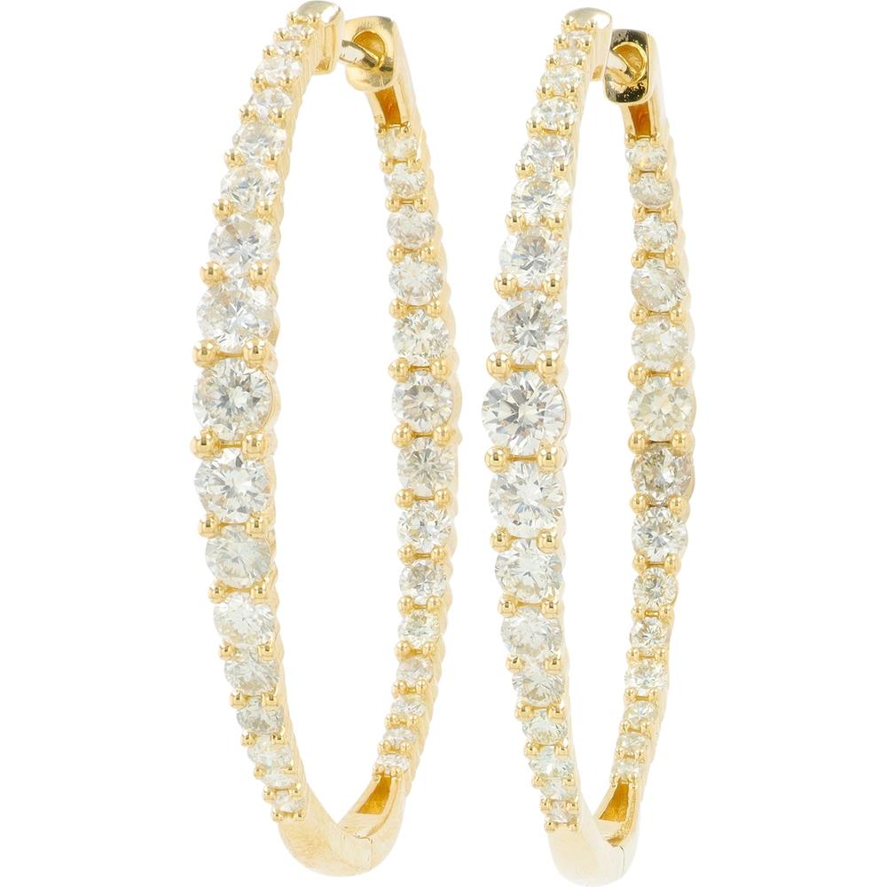14K Yellow Gold 14K 2 Carat Round Diamond Inside - Out Hoops - 2.00 Carat Total Diamond Weight