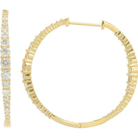 14K Yellow Gold 14K 2 Carat Round Diamond Inside - Out Hoops - 2.00 Carat Total Diamond Weight