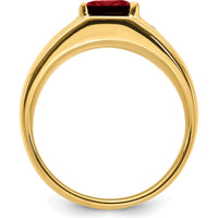 14K Yellow Gold 14K Gold Emerald-Cut Lab-Created Ruby and Round Diamond Men's Ring - 3.98 Carat Ruby, 0.02 Carat Diamond by 0