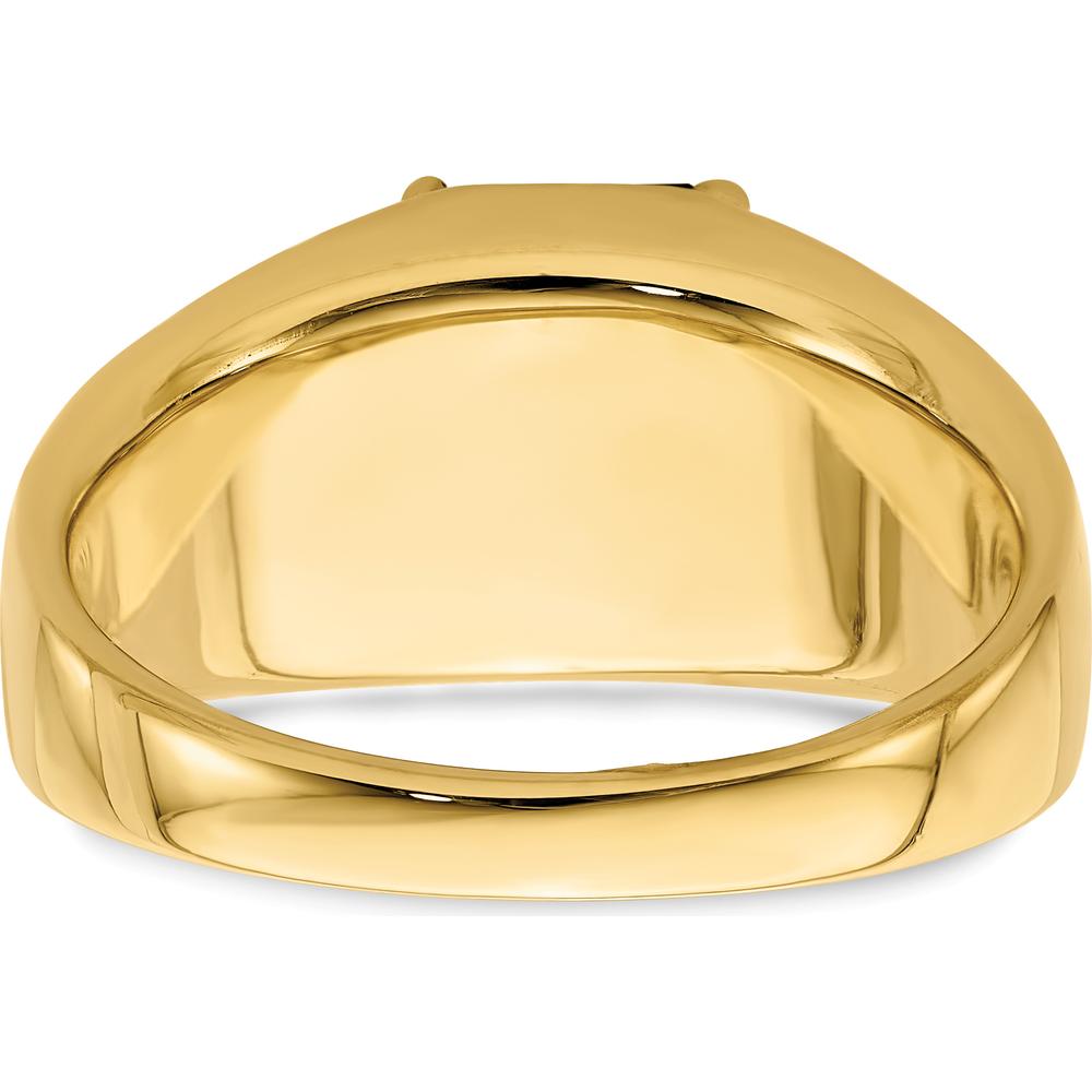 14K Yellow Gold 14K Gold Emerald-Cut Lab-Created Ruby and Round Diamond Men's Ring - 3.98 Carat Ruby, 0.02 Carat Diamond by 0