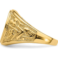 14K Yellow Gold 14x12mm Oval Masonic Men's Ring Mounting with Polished and Textured Detailing by Monteluci Fine Jewelry