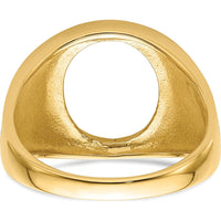 14K Yellow Gold 14x12mm Oval Masonic Men's Ring Mounting with Polished and Textured Detailing by Monteluci Fine Jewelry