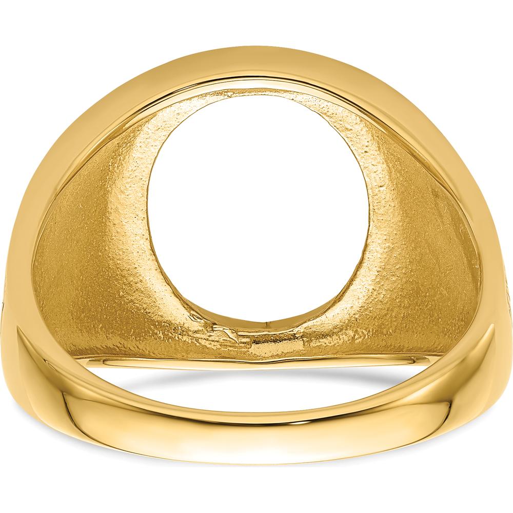 14K Yellow Gold 14x12mm Oval Masonic Men's Ring Mounting with Polished and Textured Detailing by Monteluci Fine Jewelry