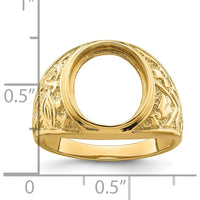 14K Yellow Gold 14x12mm Oval Masonic Men's Ring Mounting with Polished and Textured Detailing by Monteluci Fine Jewelry