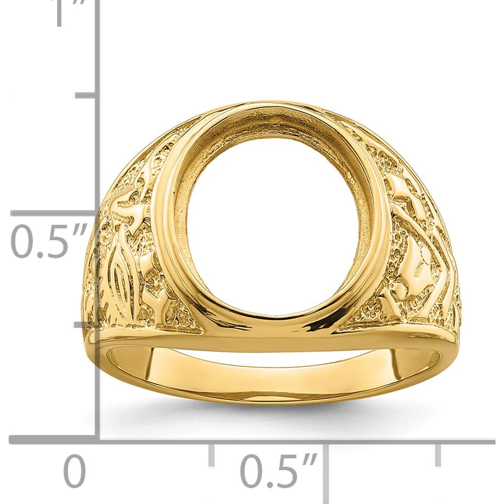 14K Yellow Gold 14x12mm Oval Masonic Men's Ring Mounting with Polished and Textured Detailing by Monteluci Fine Jewelry