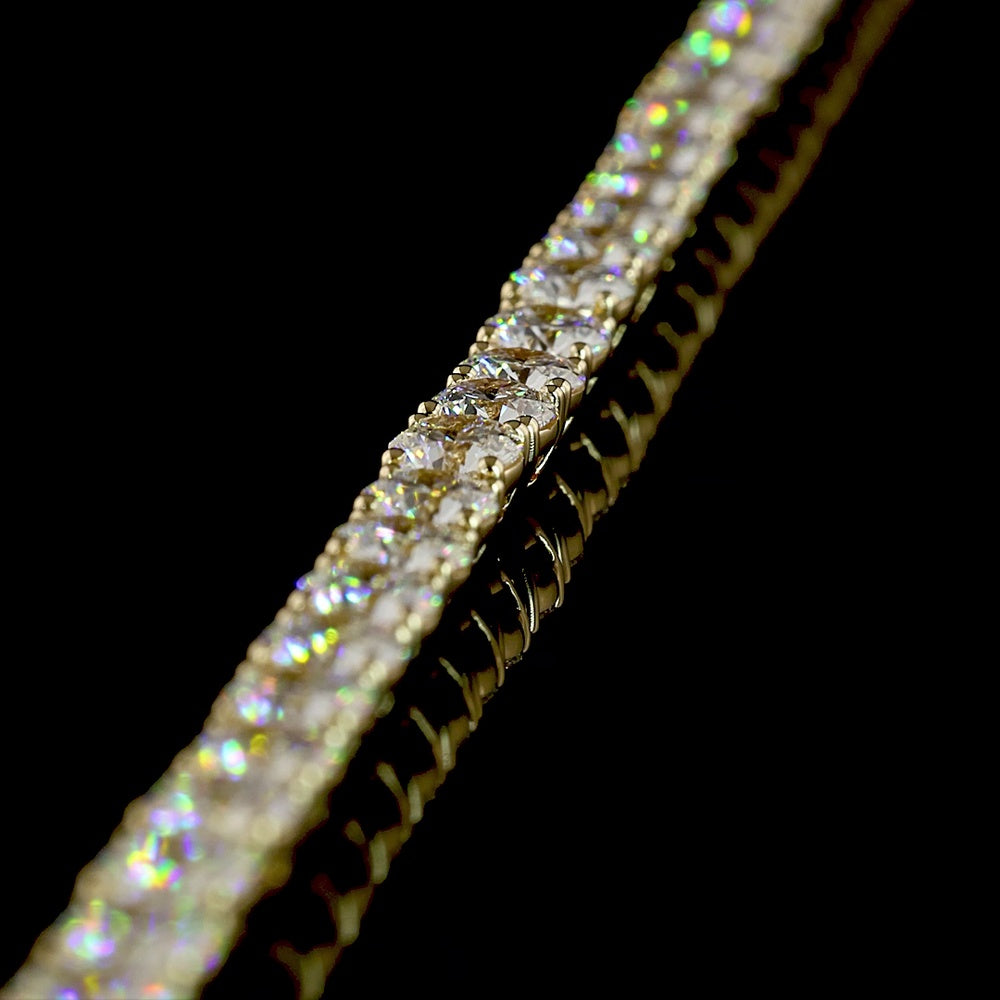 14K Yellow Gold 15.67 Carat Tennis Necklace with Round Brilliant Cut Lab Diamonds (E VS1) - 123 Stones - Covaloro Fine Jewelry