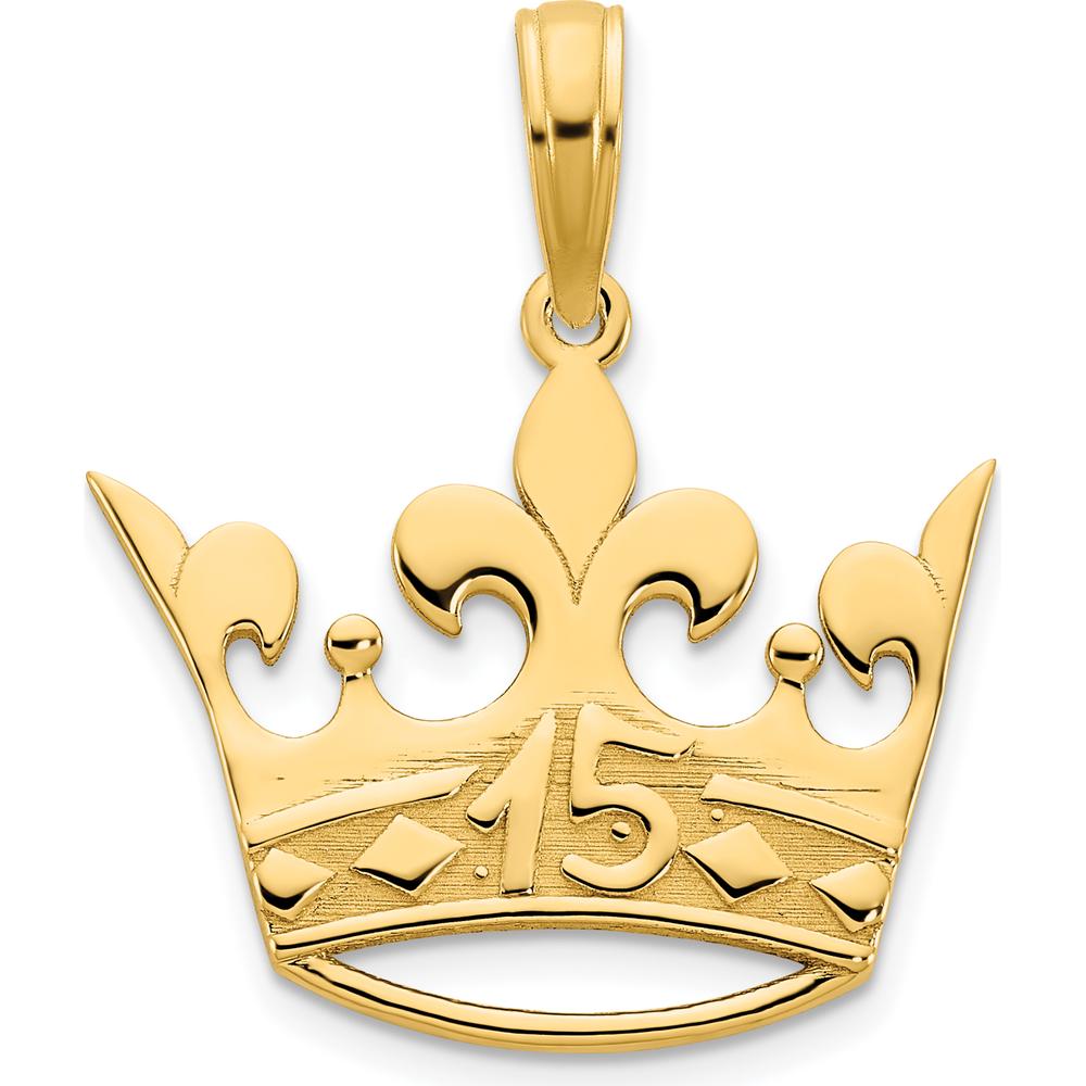 14K Yellow Gold 15 Crown Pendant with Fleur-de-Lis Design by Oro Pregiato