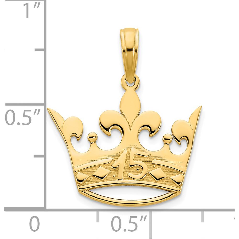 14K Yellow Gold 15 Crown Pendant with Fleur-de-Lis Design by Oro Pregiato