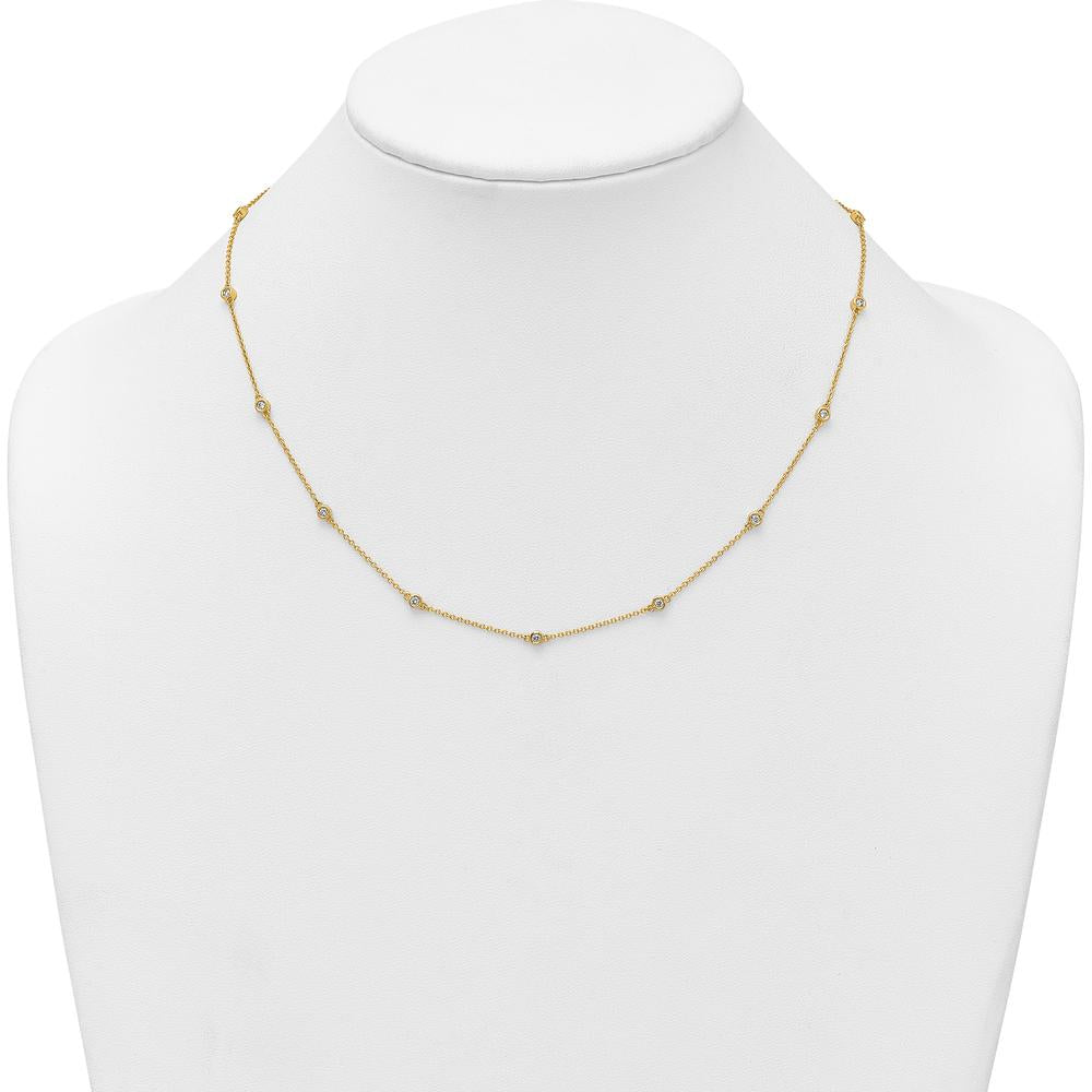 14K Yellow Gold 15-Station Cable Chain Necklace with Bezel-Set Diamonds - 3/8 Carat Total Diamond Weight by Oro Pregiato