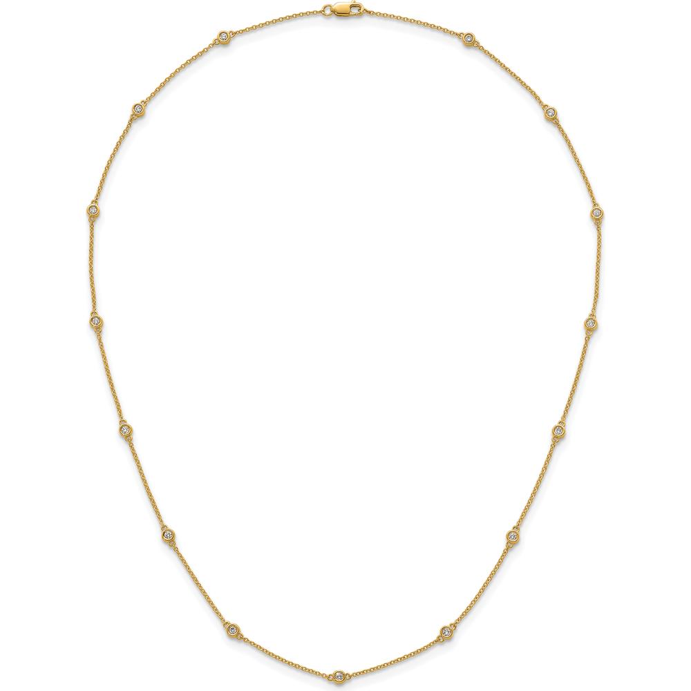 14K Yellow Gold 15-Station Cable Chain Necklace with Bezel-Set Diamonds - 3/8 Carat Total Diamond Weight by Oro Pregiato