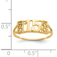 14K Yellow Gold 15 Themed Ring with Heart Design and Textured Band by 0