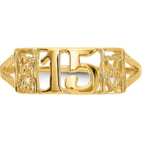 14K Yellow Gold 15 Themed Ring with Heart Design and Textured Band by 0