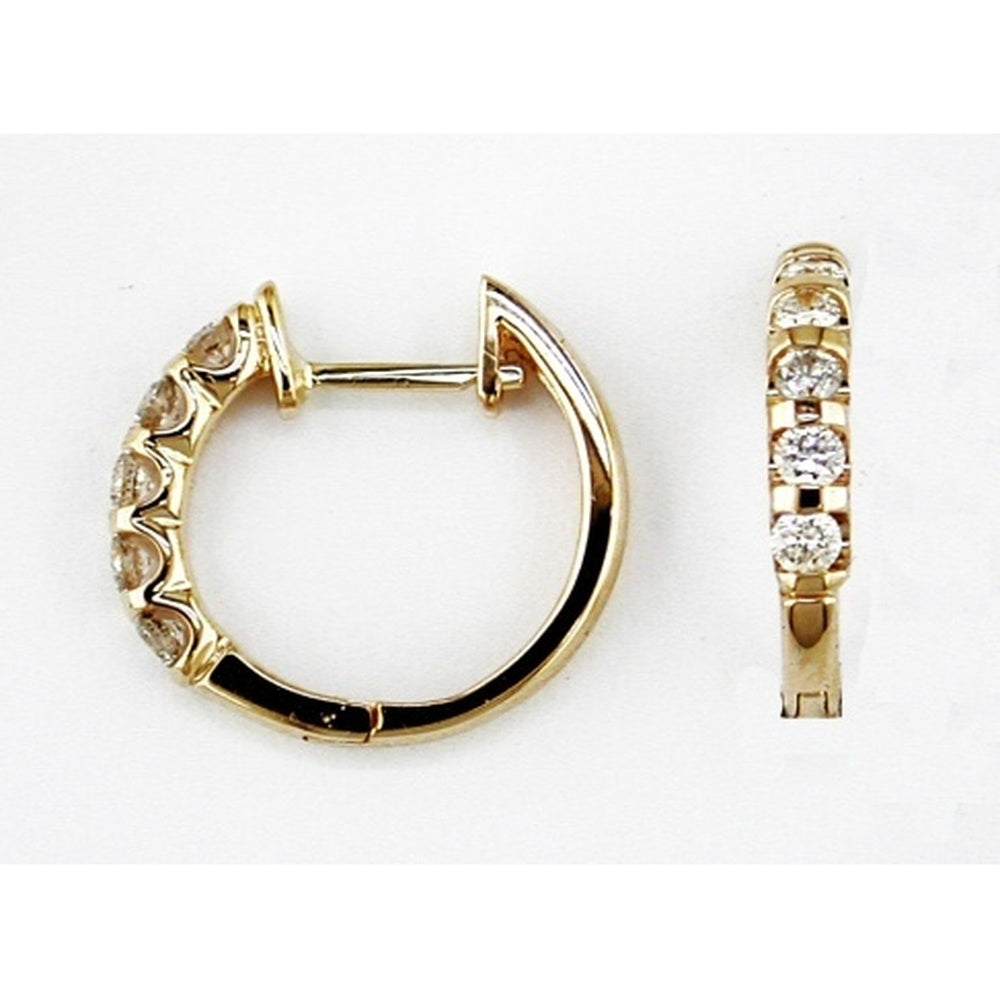 14K Yellow Gold 15mm Diamond Hoop Earrings with Hinged Post and Round Brilliant Cut Diamonds - 0.50 Carat Total Diamond Weight - Royal Jewelry