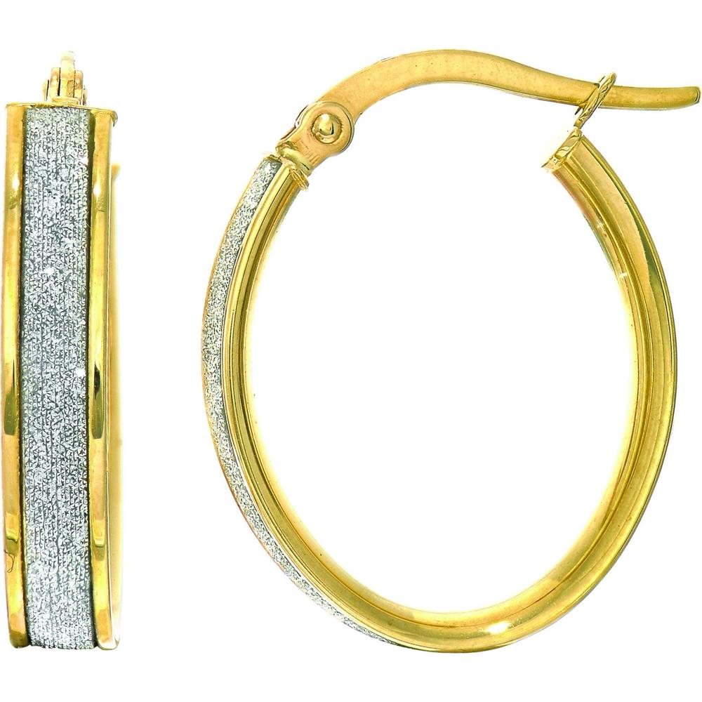 14K Yellow Gold 15mm Glitter Hoop Earrings with Hinged Closure - 1.90 Gram Weight by Orozza Fine Jewelry