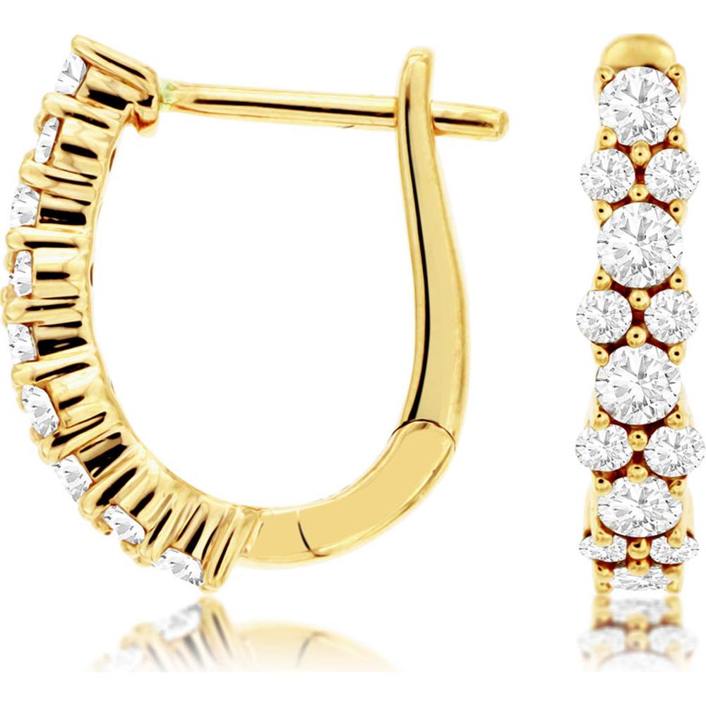 14K Yellow Gold 15mm Hoop Earrings with Alternating Round Diamonds - 0.75 Carat Total Diamond Weight - Royal Jewelry