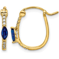 14K Yellow Gold 15mm Hoop Earrings with Marquise Sapphire and Round Diamond - 0.17 Carat Sapphire, 0.005 Carat Diamond by Monteluci Fine Jewelry