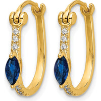 14K Yellow Gold 15mm Hoop Earrings with Marquise Sapphire and Round Diamond - 0.17 Carat Sapphire, 0.005 Carat Diamond by Monteluci Fine Jewelry