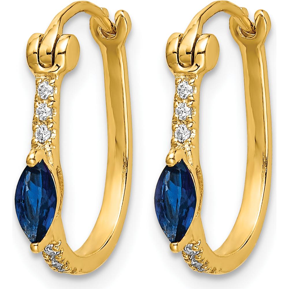 14K Yellow Gold 15mm Hoop Earrings with Marquise Sapphire and Round Diamond - 0.17 Carat Sapphire, 0.005 Carat Diamond by Monteluci Fine Jewelry
