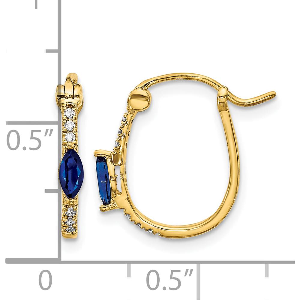 14K Yellow Gold 15mm Hoop Earrings with Marquise Sapphire and Round Diamond - 0.17 Carat Sapphire, 0.005 Carat Diamond by Monteluci Fine Jewelry