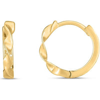 14K Yellow Gold 15mm Twisted Huggie Hoop Earrings with Diamond-Cut Texture by Orozza Fine Jewelry