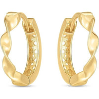 14K Yellow Gold 15mm Twisted Huggie Hoop Earrings with Diamond-Cut Texture by Orozza Fine Jewelry