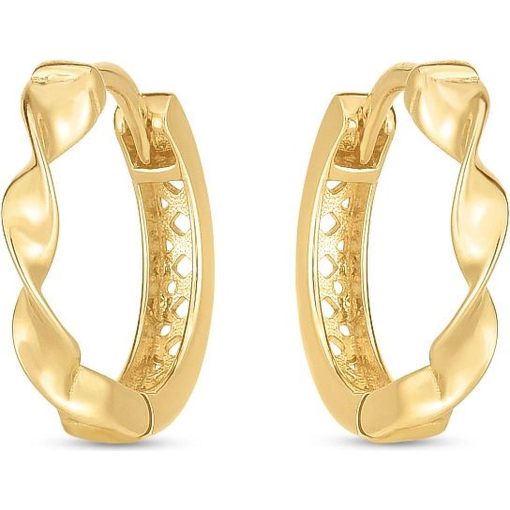 14K Yellow Gold 15mm Twisted Huggie Hoop Earrings with Diamond-Cut Texture by Orozza Fine Jewelry