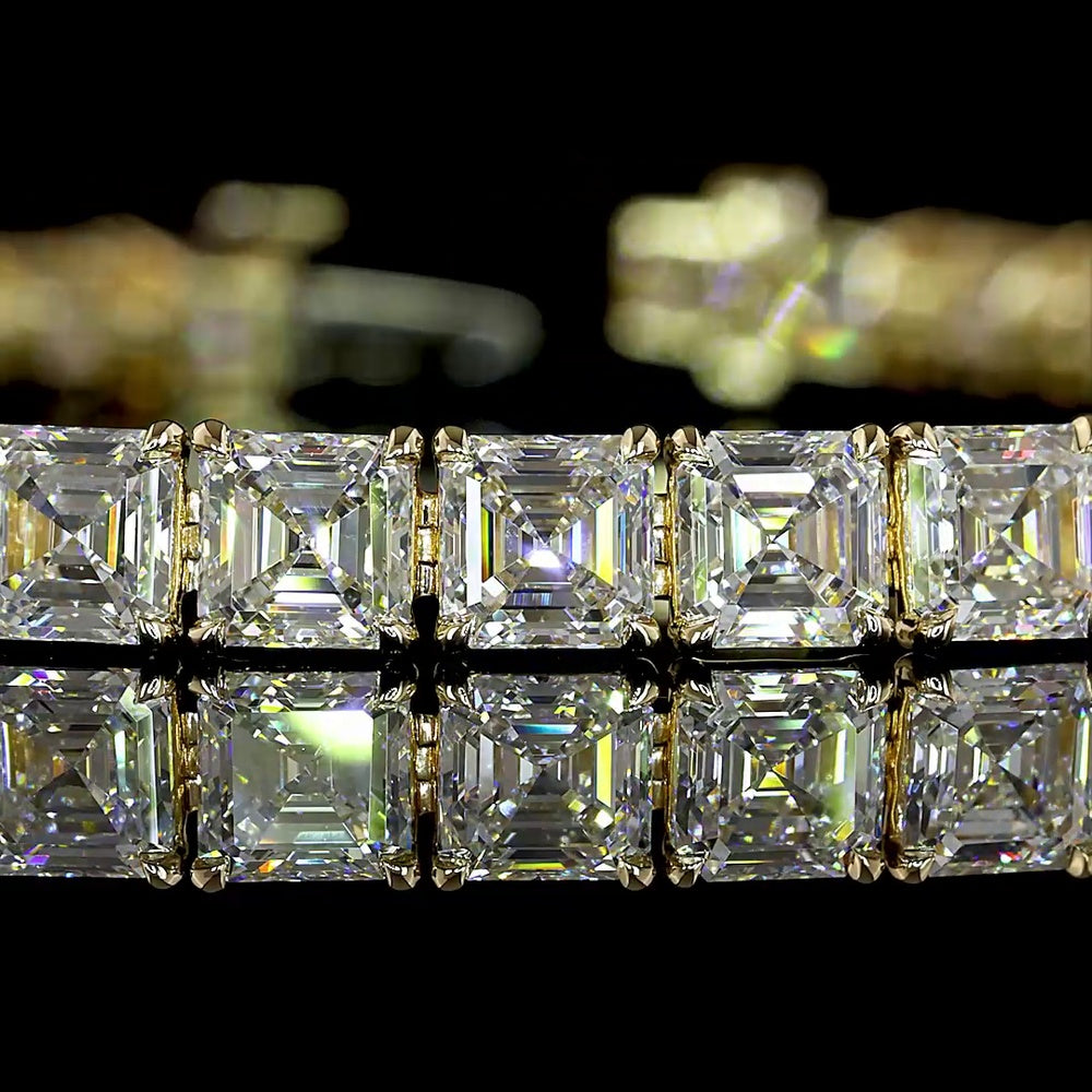 14K Yellow Gold 16.05 Carat Asscher Cut Lab Diamond Tennis Bracelet - 42 Stones with E-F VS1 Clarity - Covaloro Fine Jewelry