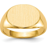 14K Yellow Gold 16.0x12.0mm Closed Back Men's Signet Ring with Satin & Polished Finish by 0