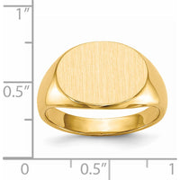 14K Yellow Gold 16.0x12.0mm Closed Back Men's Signet Ring with Satin & Polished Finish by 0
