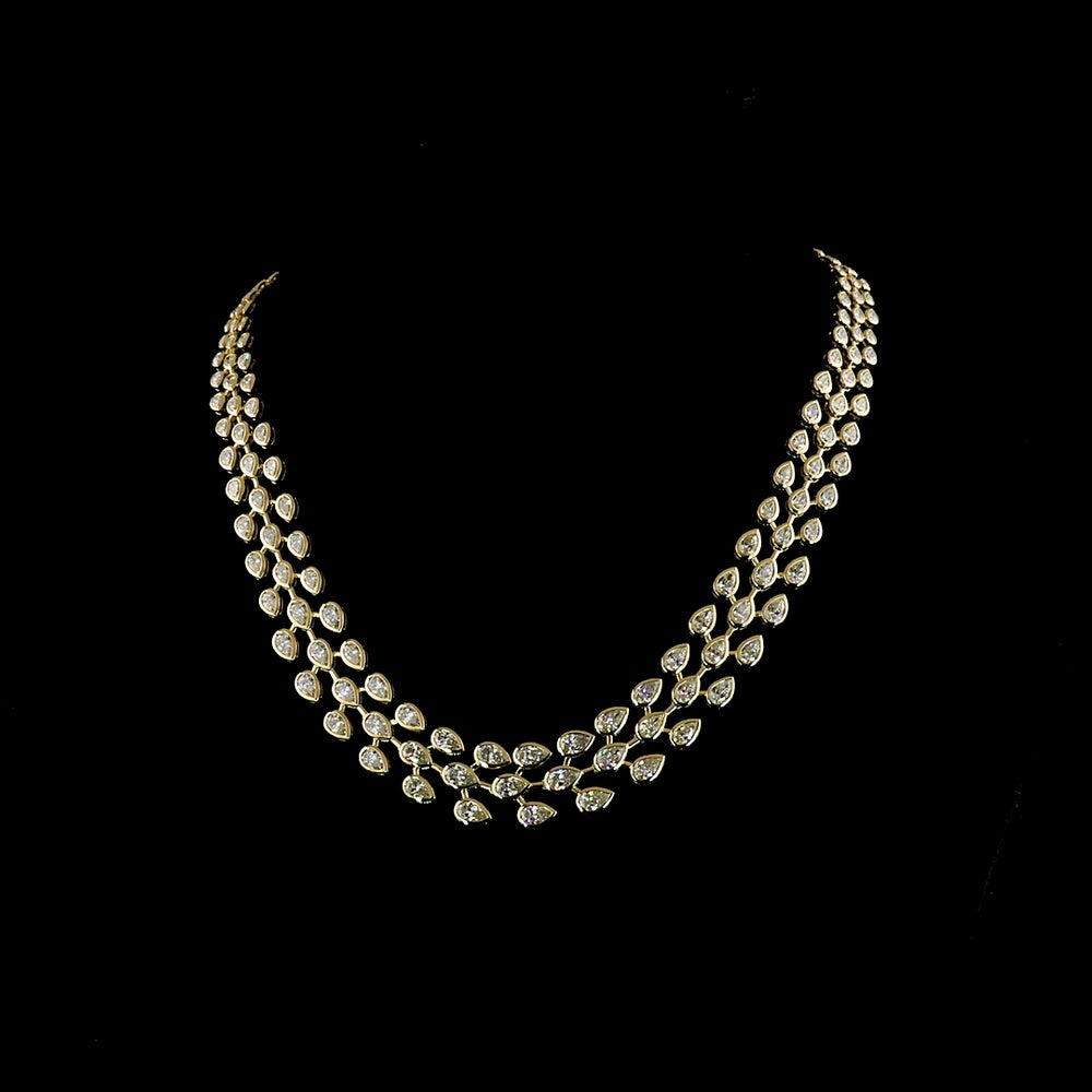 14K Yellow Gold 16.14 Carat East-West Pear Shape Lab Diamond Special Necklace with Bezel Setting - 140 Total Diamond Pieces - Covaloro Fine Jewelry