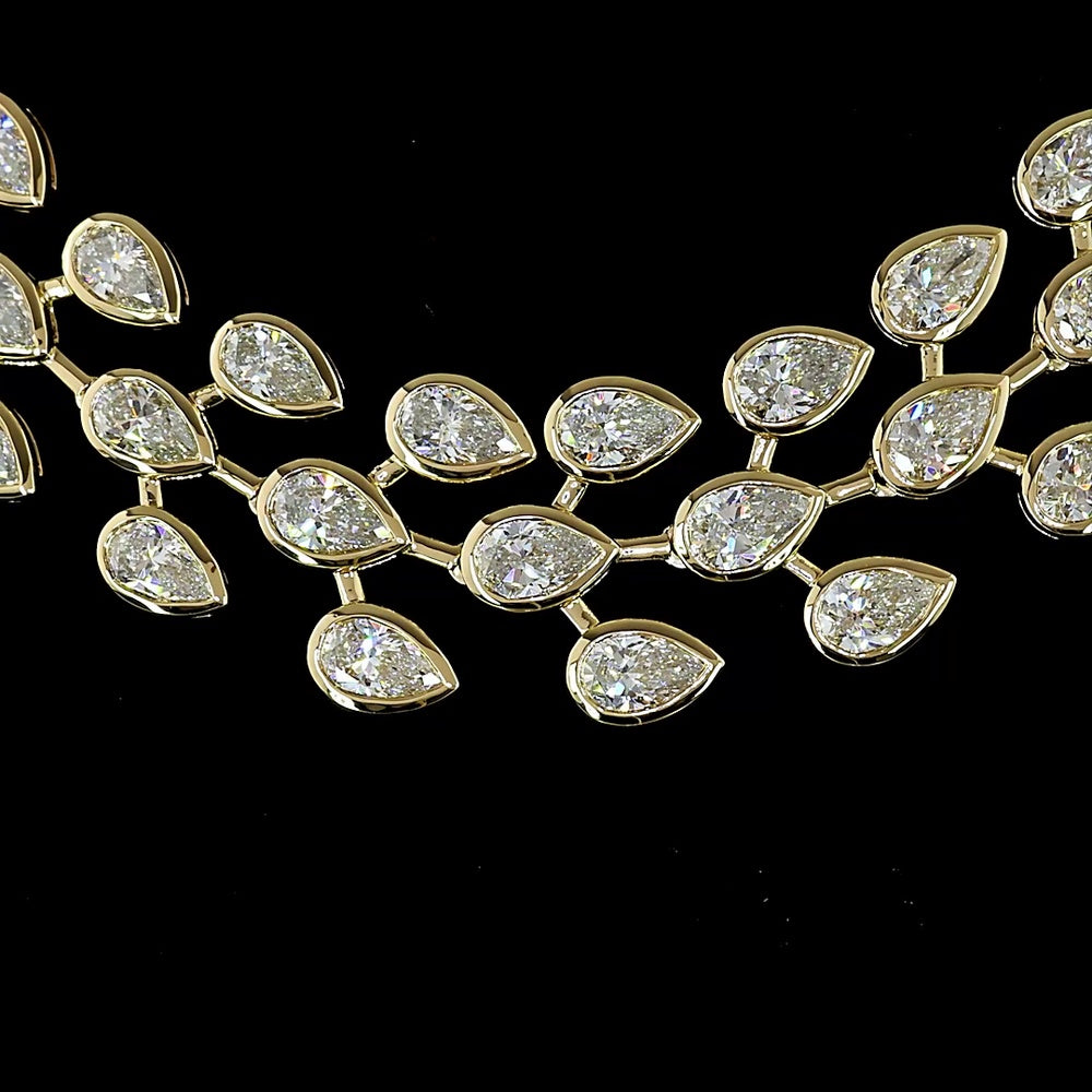 14K Yellow Gold 16.14 Carat East-West Pear Shape Lab Diamond Special Necklace with Bezel Setting - 140 Total Diamond Pieces - Covaloro Fine Jewelry