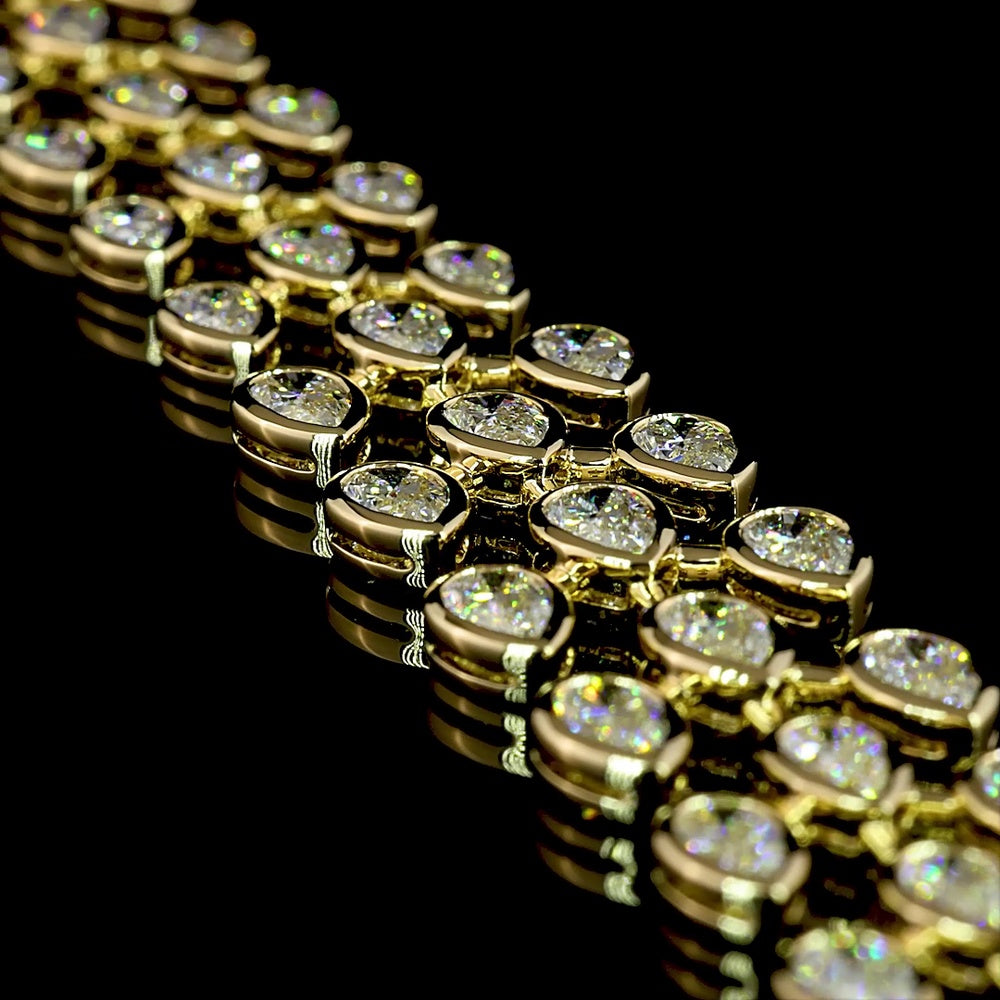 14K Yellow Gold 16.14 Carat East-West Pear Shape Lab Diamond Special Necklace with Bezel Setting - 140 Total Diamond Pieces - Covaloro Fine Jewelry