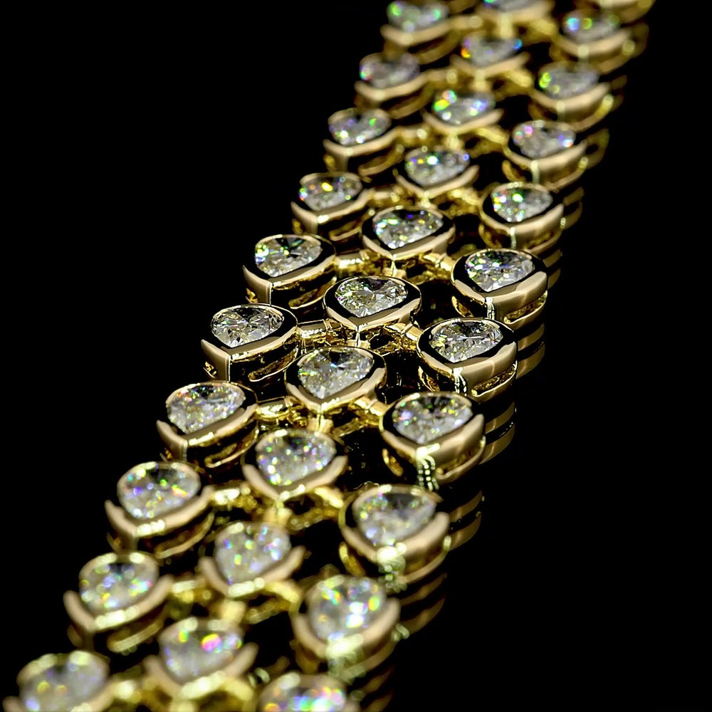 14K Yellow Gold 16.14 Carat East-West Pear Shape Lab Diamond Special Necklace with Bezel Setting - 140 Total Diamond Pieces - Covaloro Fine Jewelry